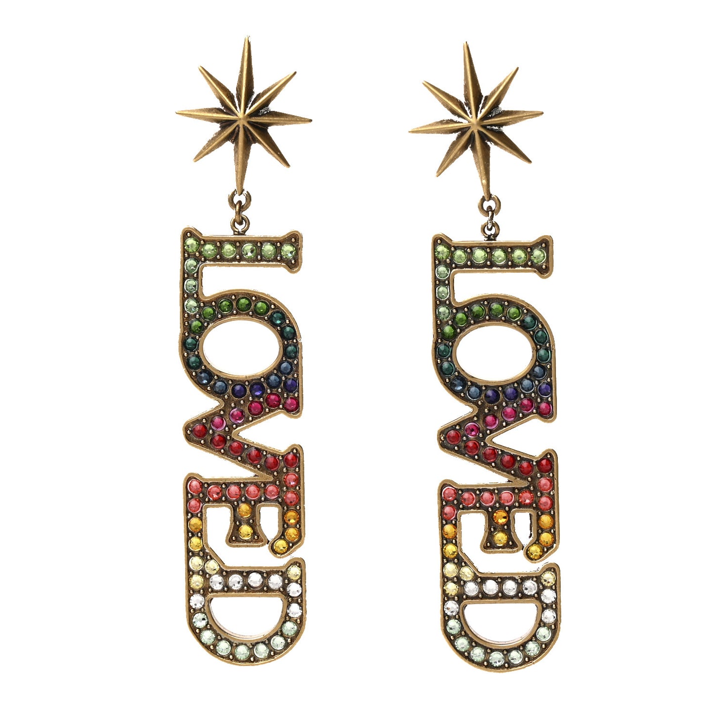 Gold Crystal Loved Single Earrings Multi