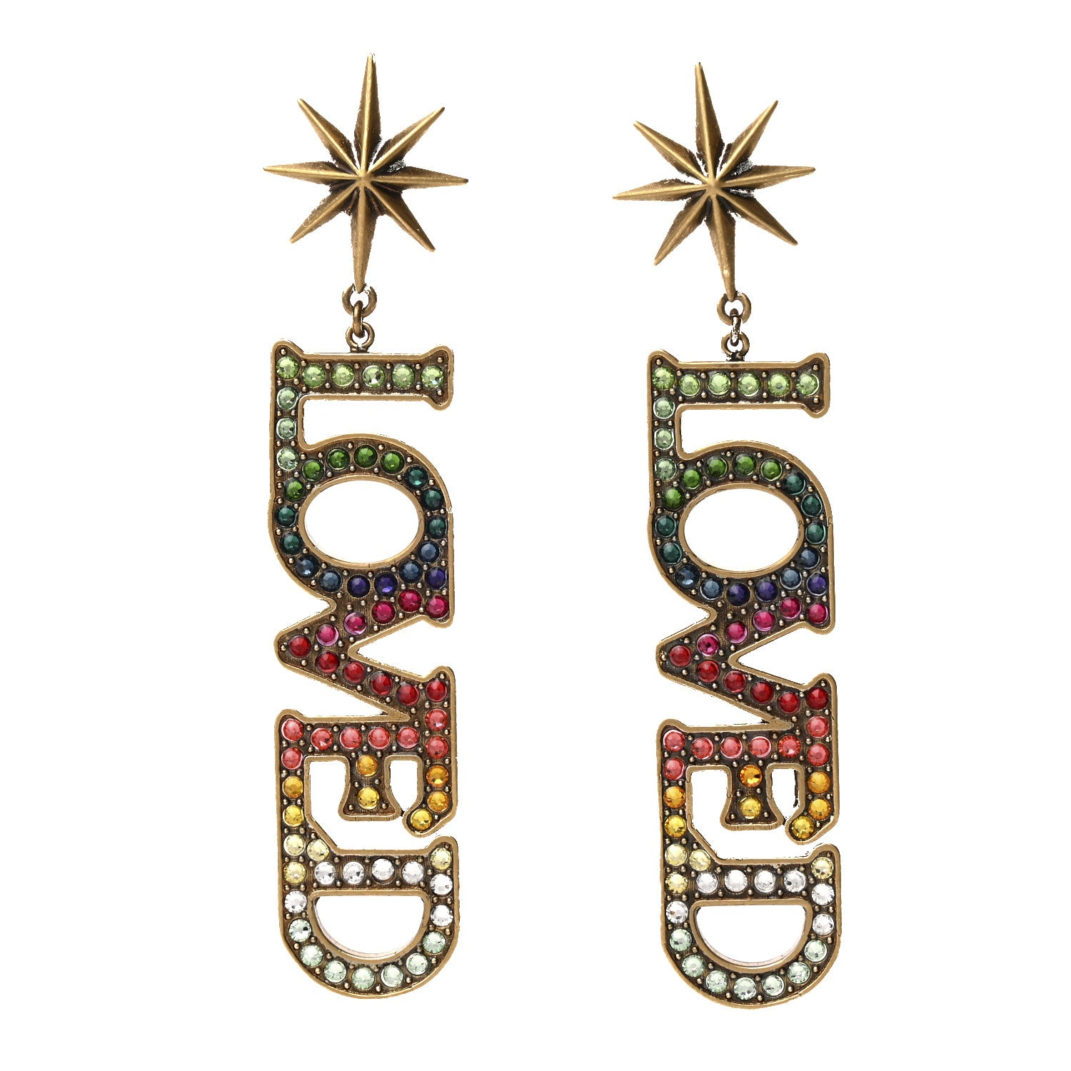 Gucci Gold Crystal Loved Single Earrings Multi 1 of 5