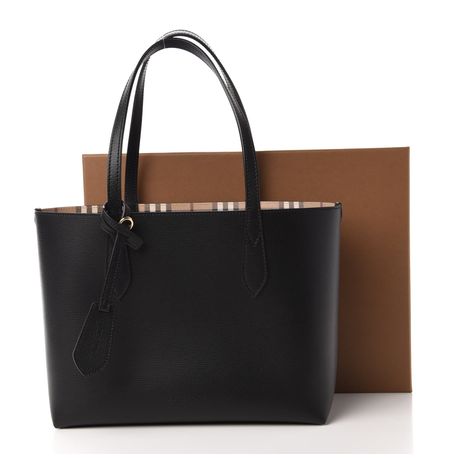 Burberry Grainy Calfskin Haymarket Check Small Reversible Tote Black 16 of 16