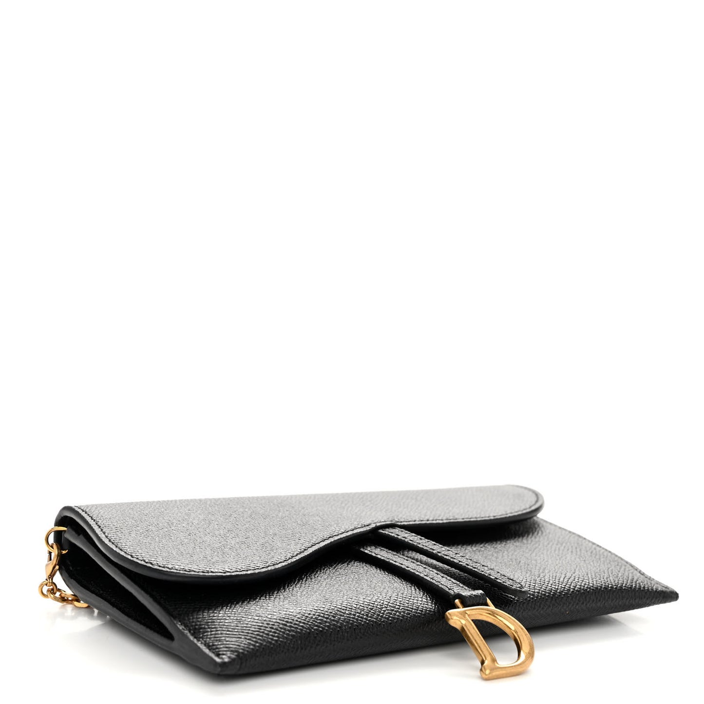 Grained Calfskin Saddle Chain Wallet Pouch Black