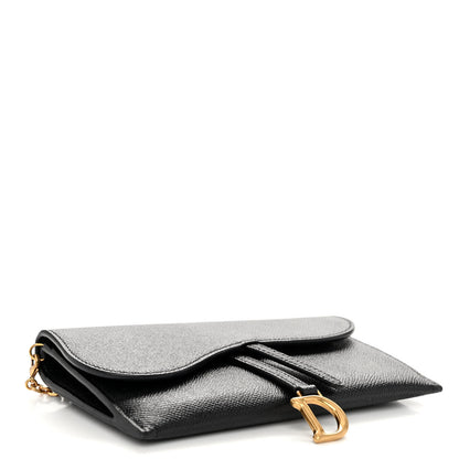 Christian Dior Grained Calfskin Saddle Chain Wallet Pouch Black 5 of 9