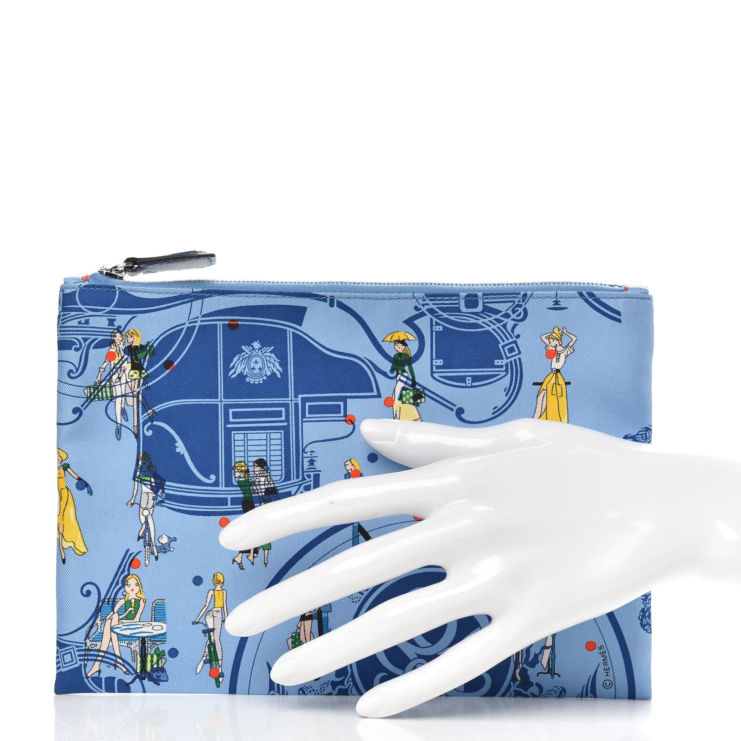Hermes Silk Ex-Libris Les Parisiennes Silky Pocket Cosmetic Case Deep Bleu Bleuet 2 of 7