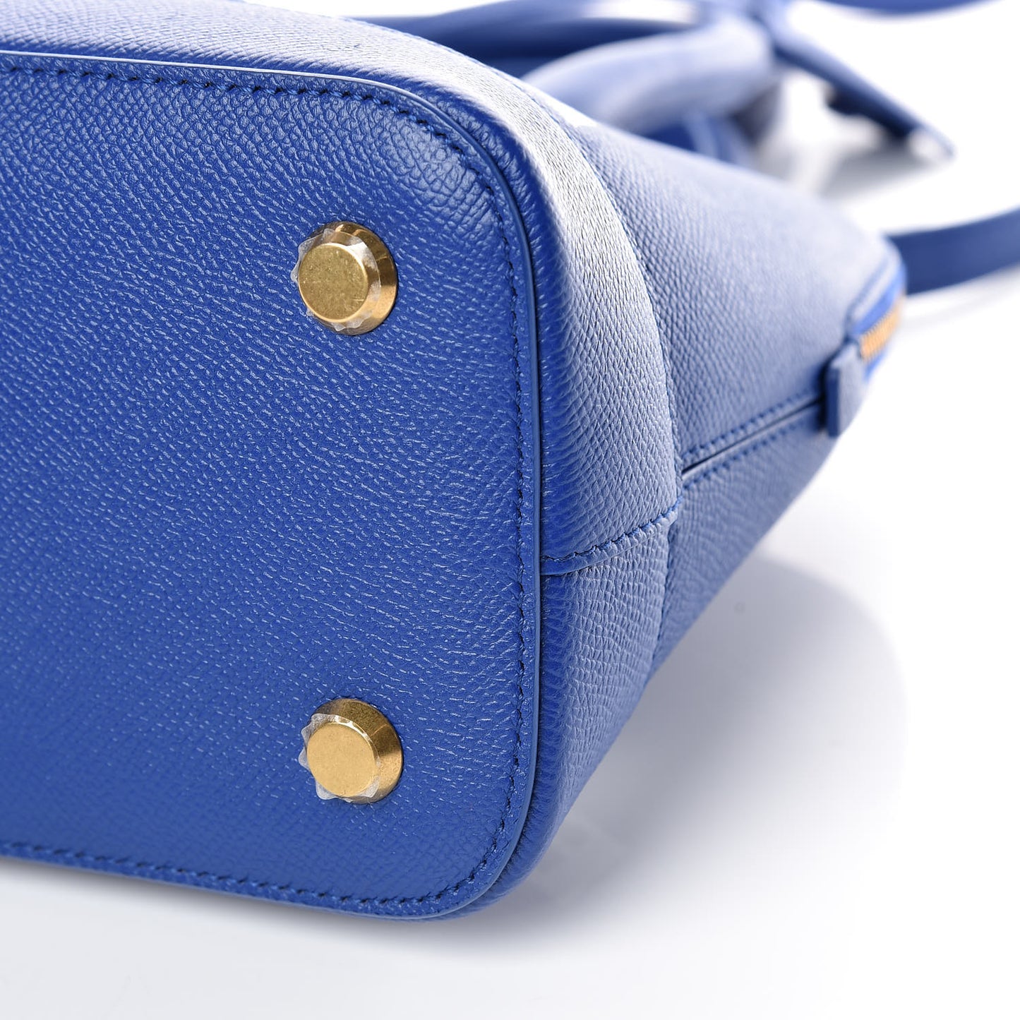 Signature Grained Calfskin Logo S Ville Top Handle Bag Bleu Roi White