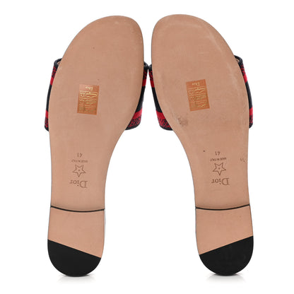 Christian Dior Canvas Pop Heart I Love Paris Embroidered Dway Flat Slide Sandals 41 Deep Blue Red 5 of 9