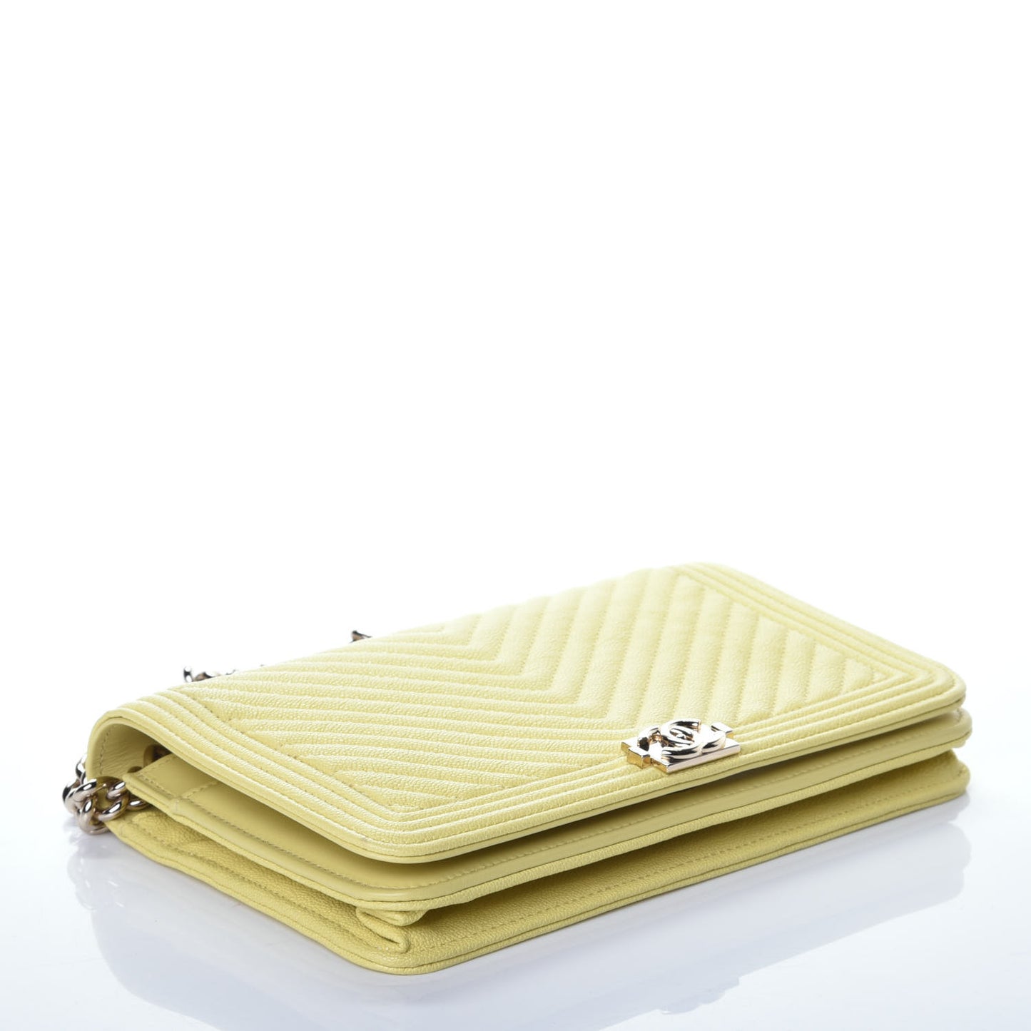 Caviar Chevron Quilted Boy Wallet On Chain WOC Yellow