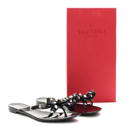 Valentino Garavani PVC Jelly Rockstud Bow Thong Sandals 38 Black 9 of 9