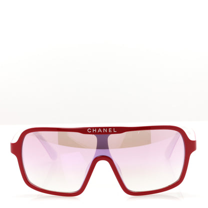 Chanel Acetate Shield Quilted Sunglasses 71655A White Red 2 of 8