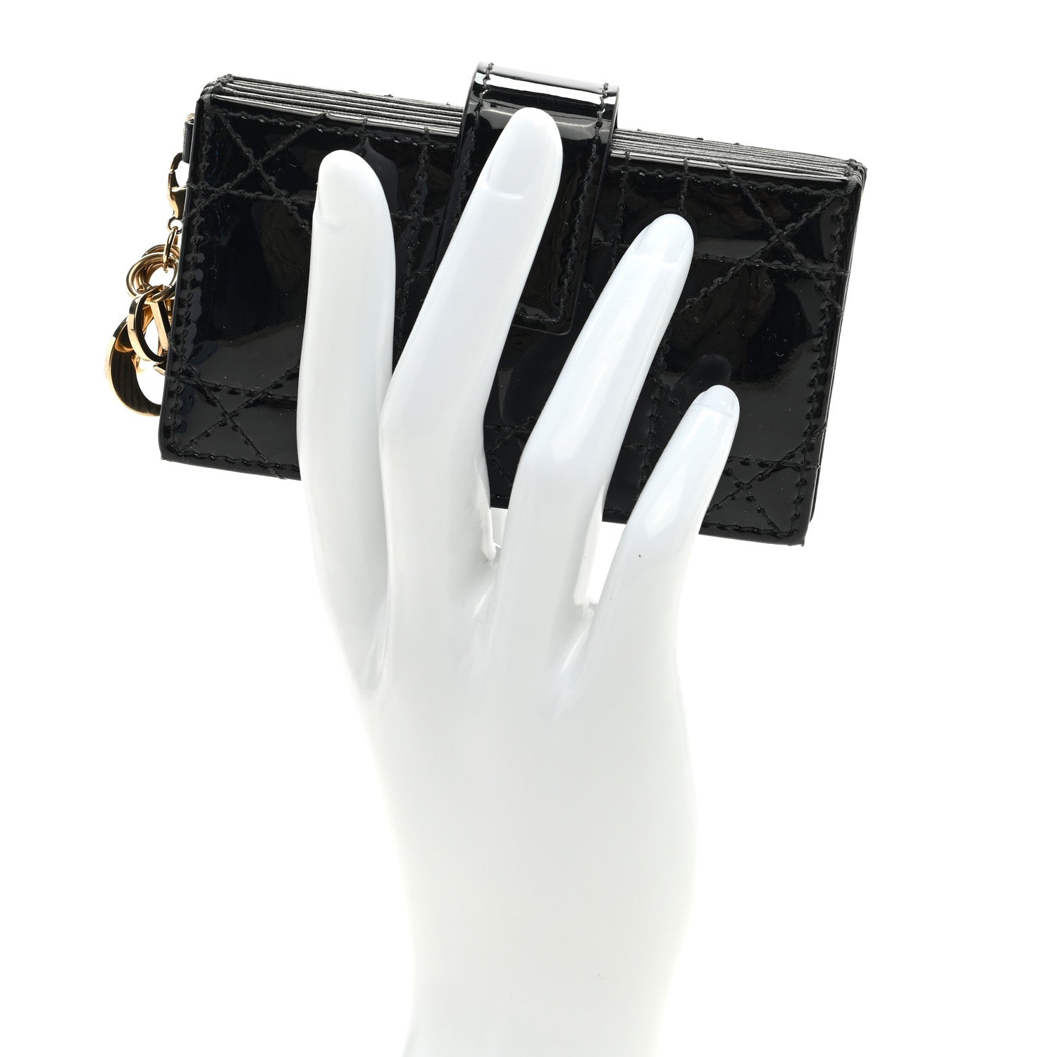 Christian Dior Patent Cannage Lady Dior 5-Gusset Card Holder Black 2 of 7