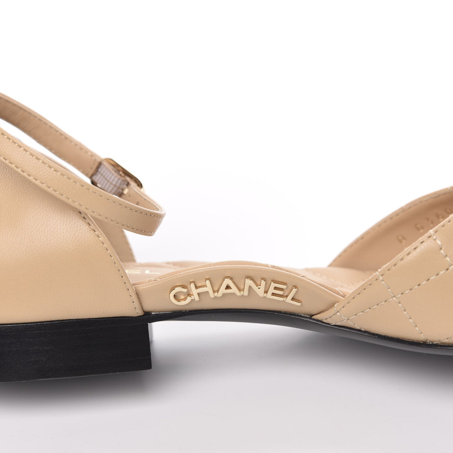 Lambskin Grosgrain Cap Toe CC Ankle Strap Sandals 37 Beige Black