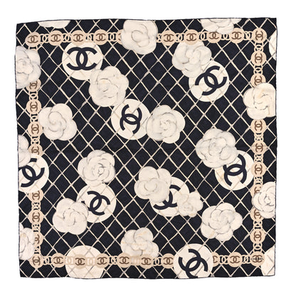 Chanel Silk Camellia CC Square Scarf Black 1 of 3