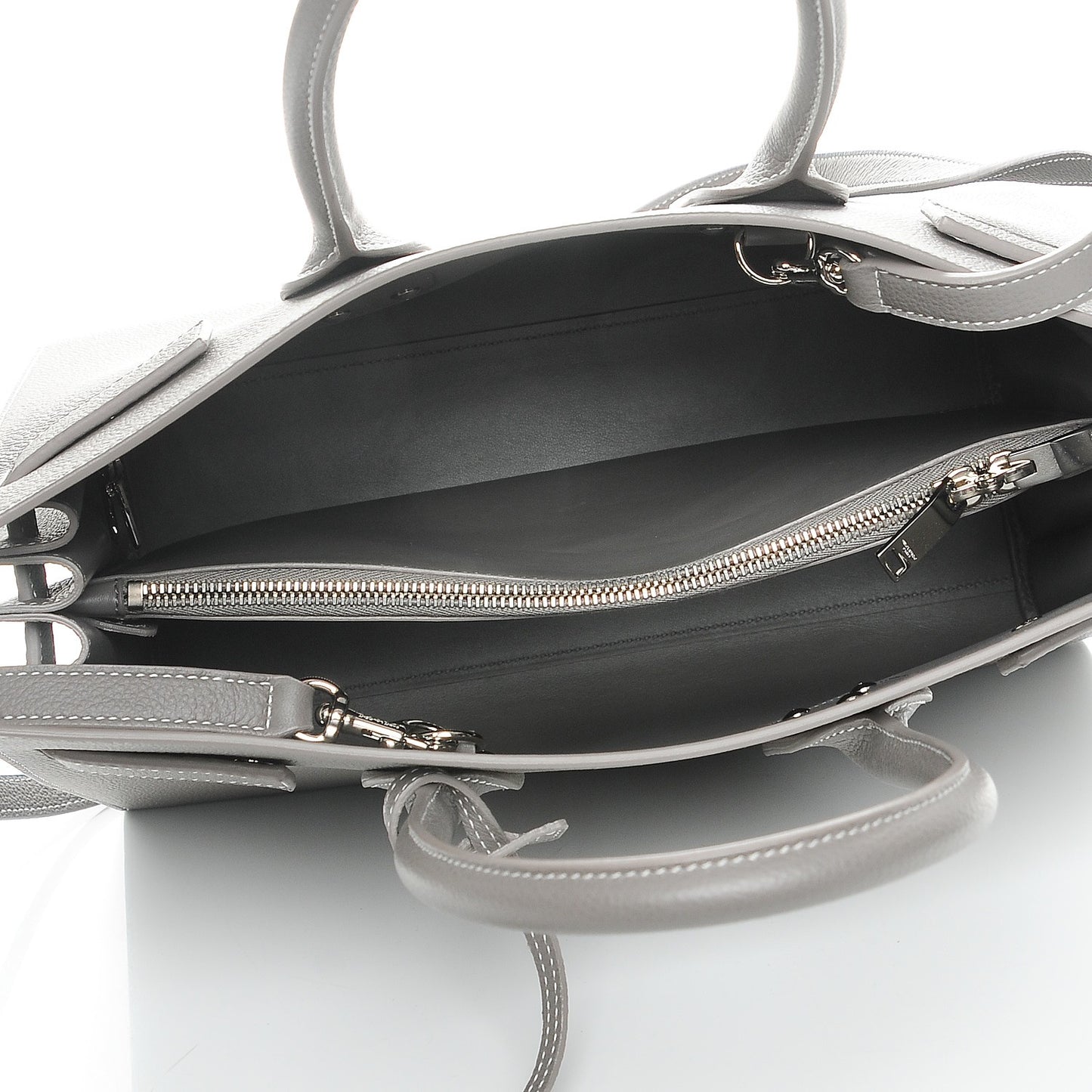 Grained Calfskin Topstitch Small Sac De Jour Grey