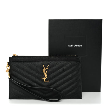 Saint Laurent Grain De Poudre Chevron Monogram Large Bill Pouch Black 11 of 11