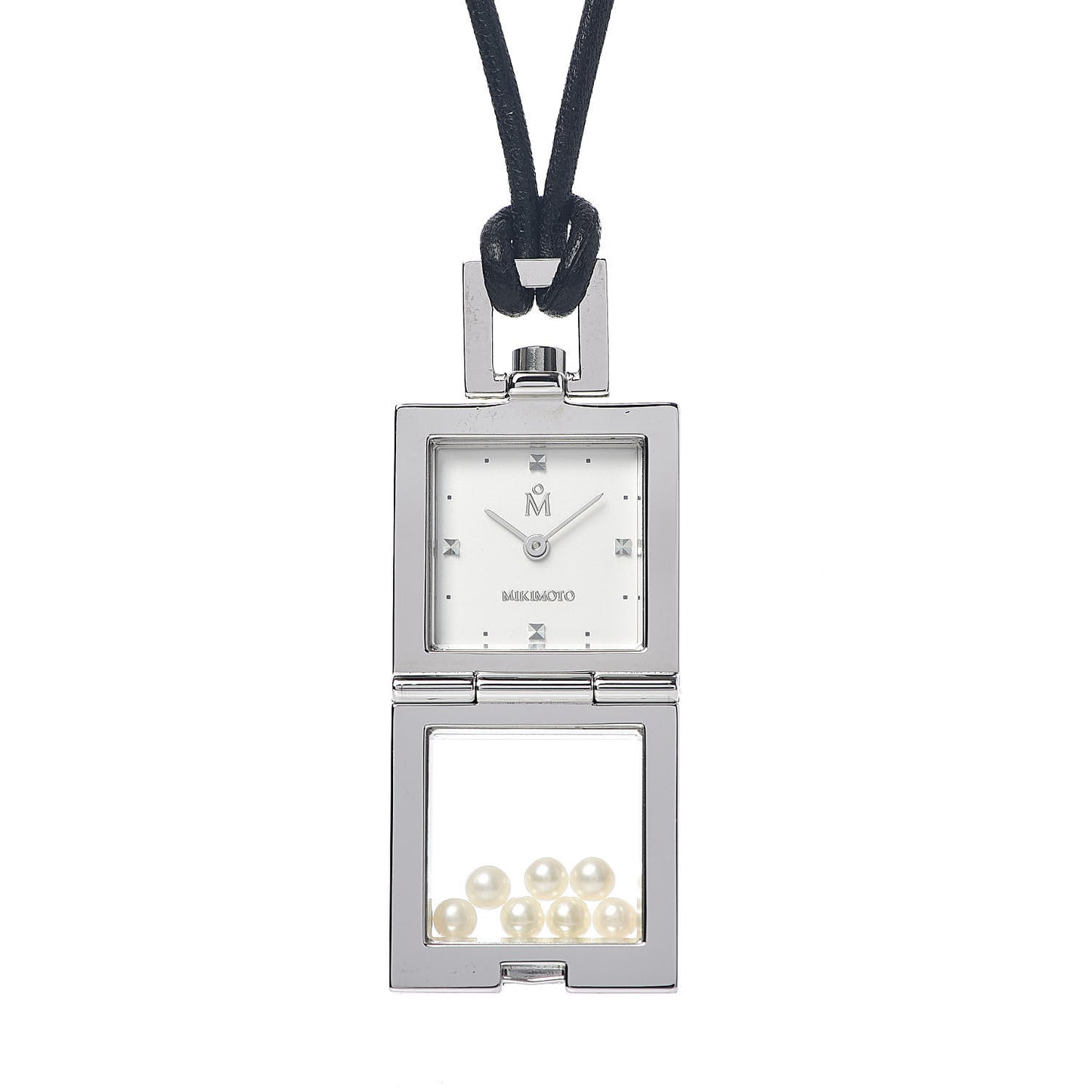 Stainless Steel Floating Pearl Watch Pendant Necklace