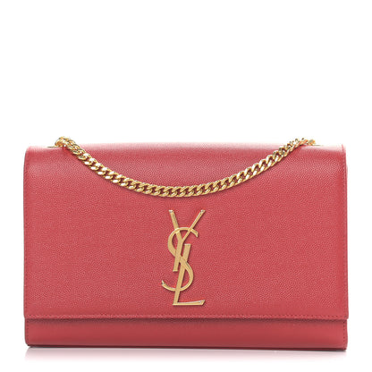 Saint Laurent Grain De Poudre Medium Monogram Kate Satchel Red 1 of 11
