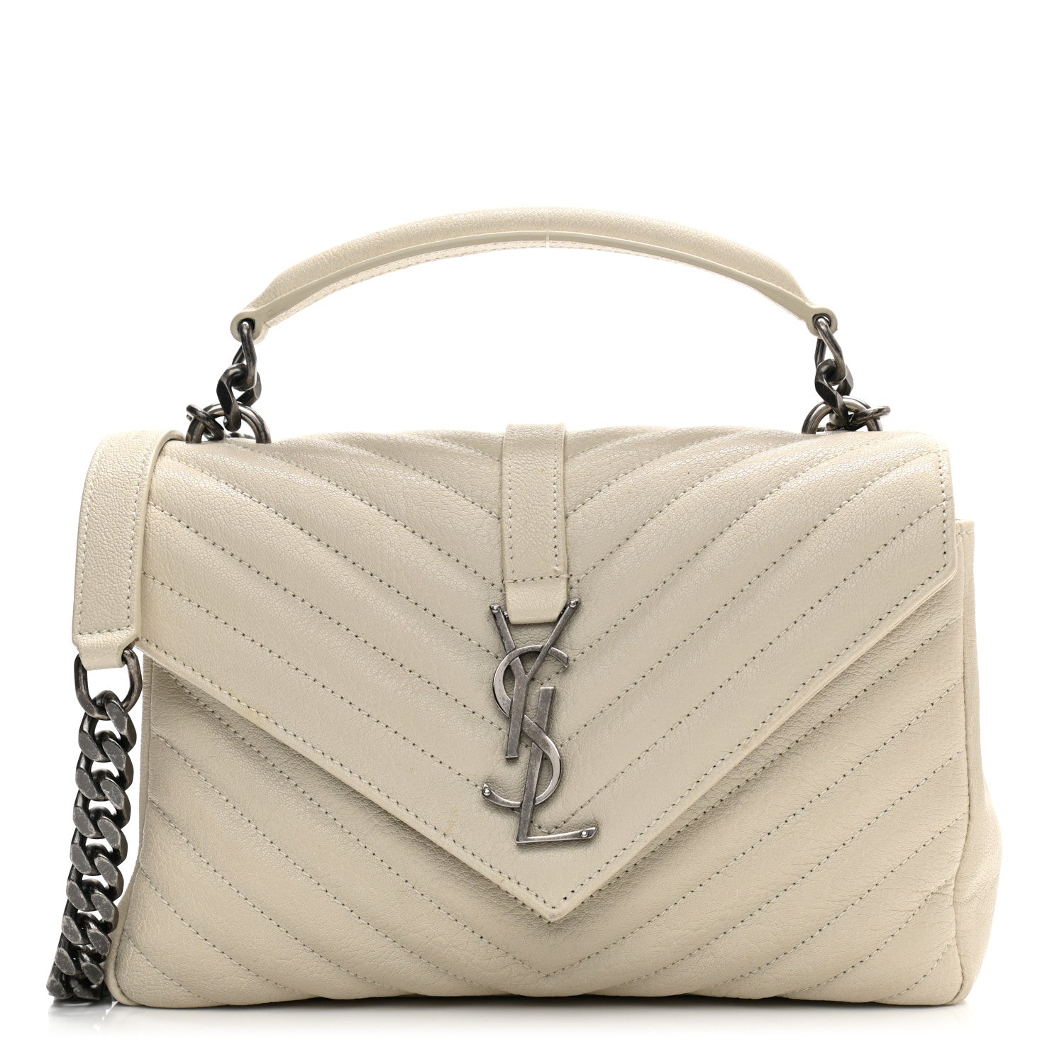 Saint Laurent Sheepskin Matelasse Chevron Monogram Medium College Bag Dove White 1 of 10