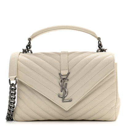 Saint Laurent Sheepskin Matelasse Chevron Monogram Medium College Bag Dove White 1 of 10