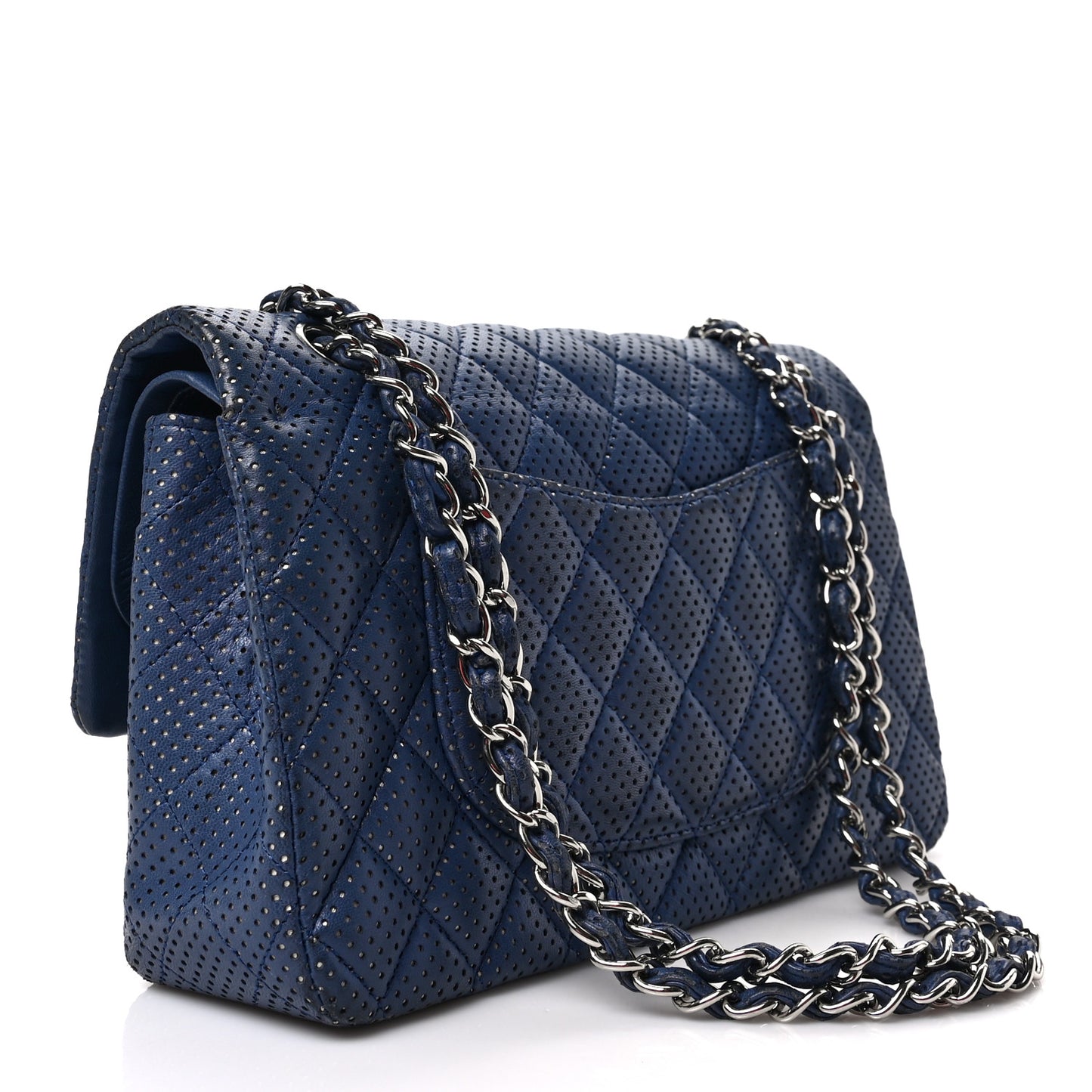 Lambskin Perforated Medium Double Flap Blue