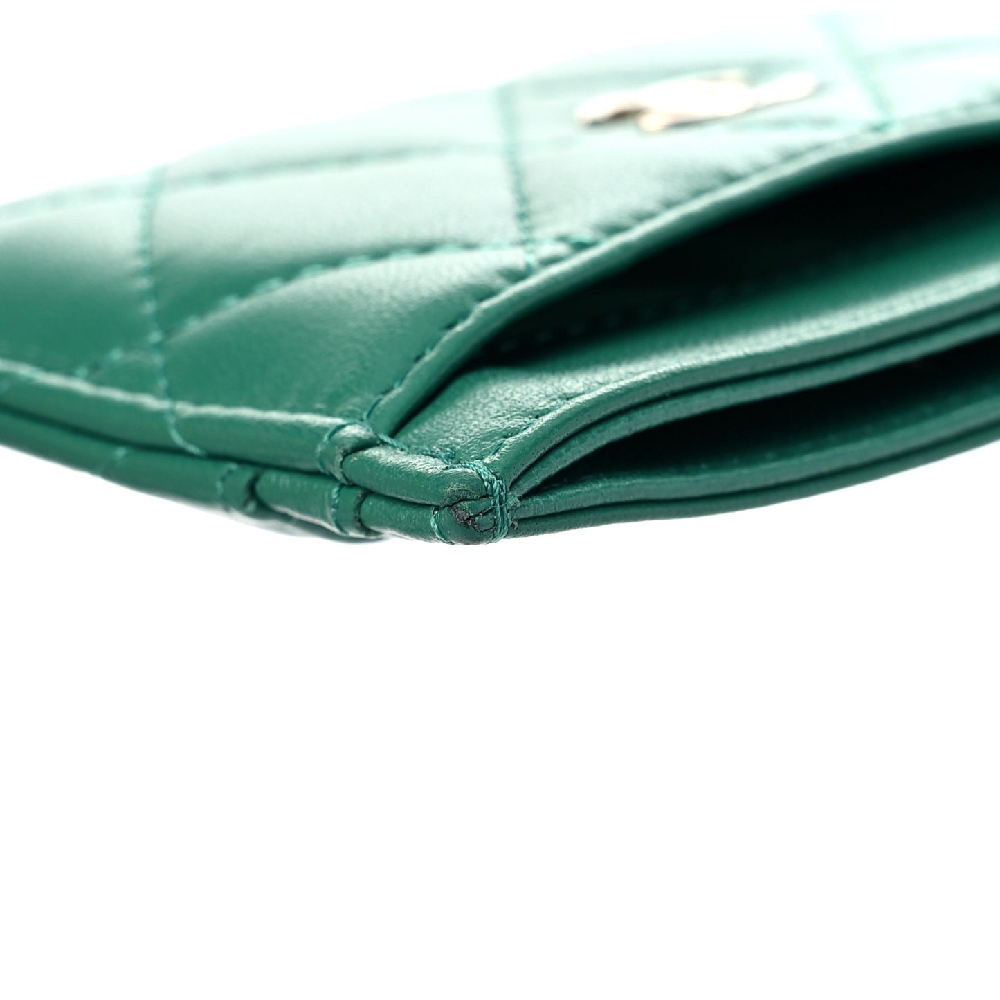 Lambskin Quilted Card Holder Green
