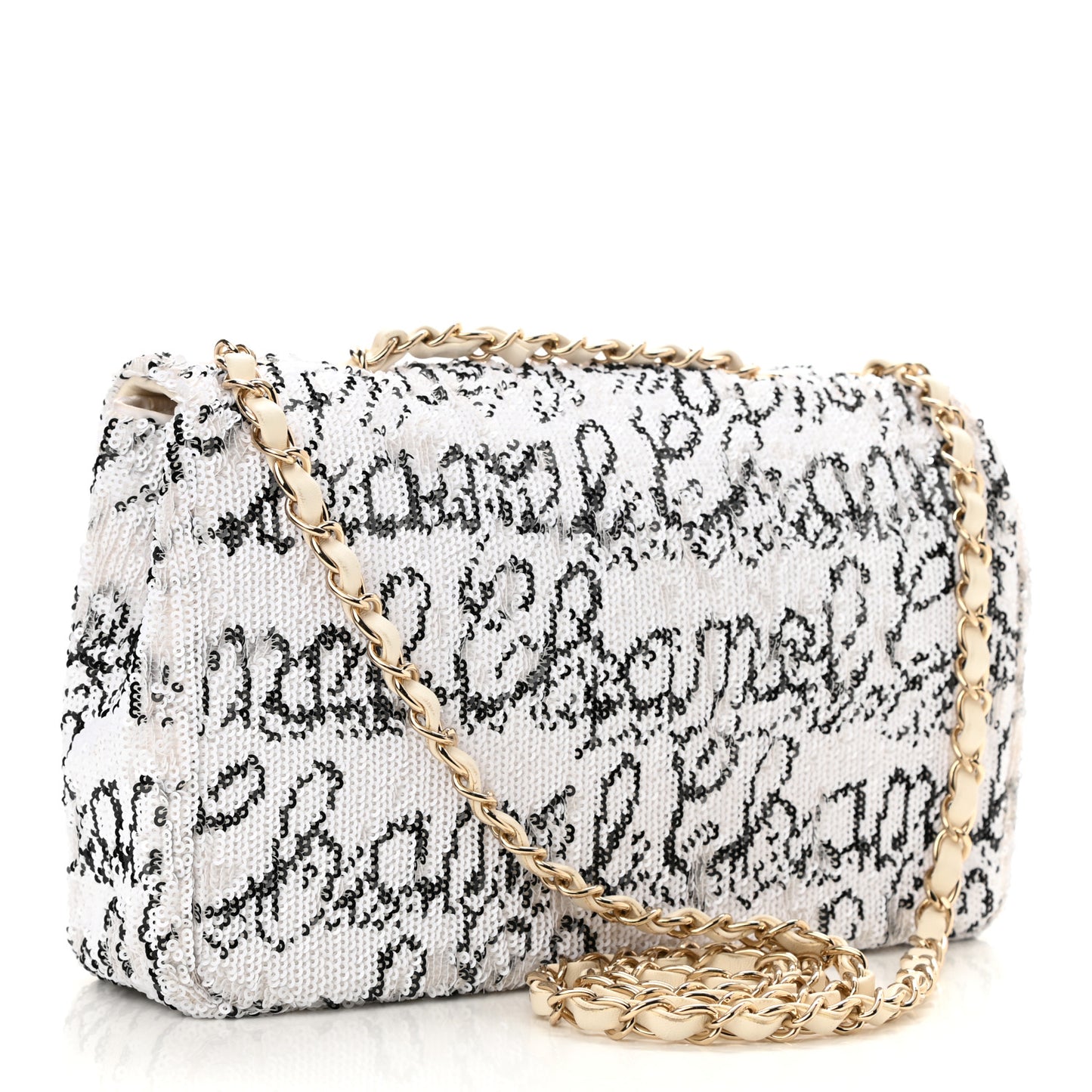 Sequin Logo Medium Flap White Black