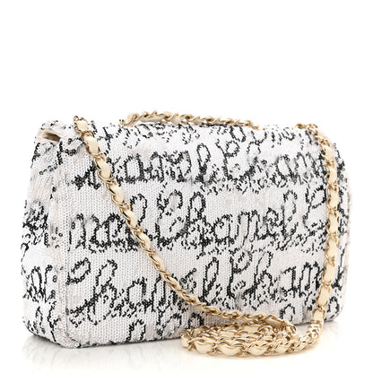 Chanel Sequin Logo Medium Flap White Black 2 of 11