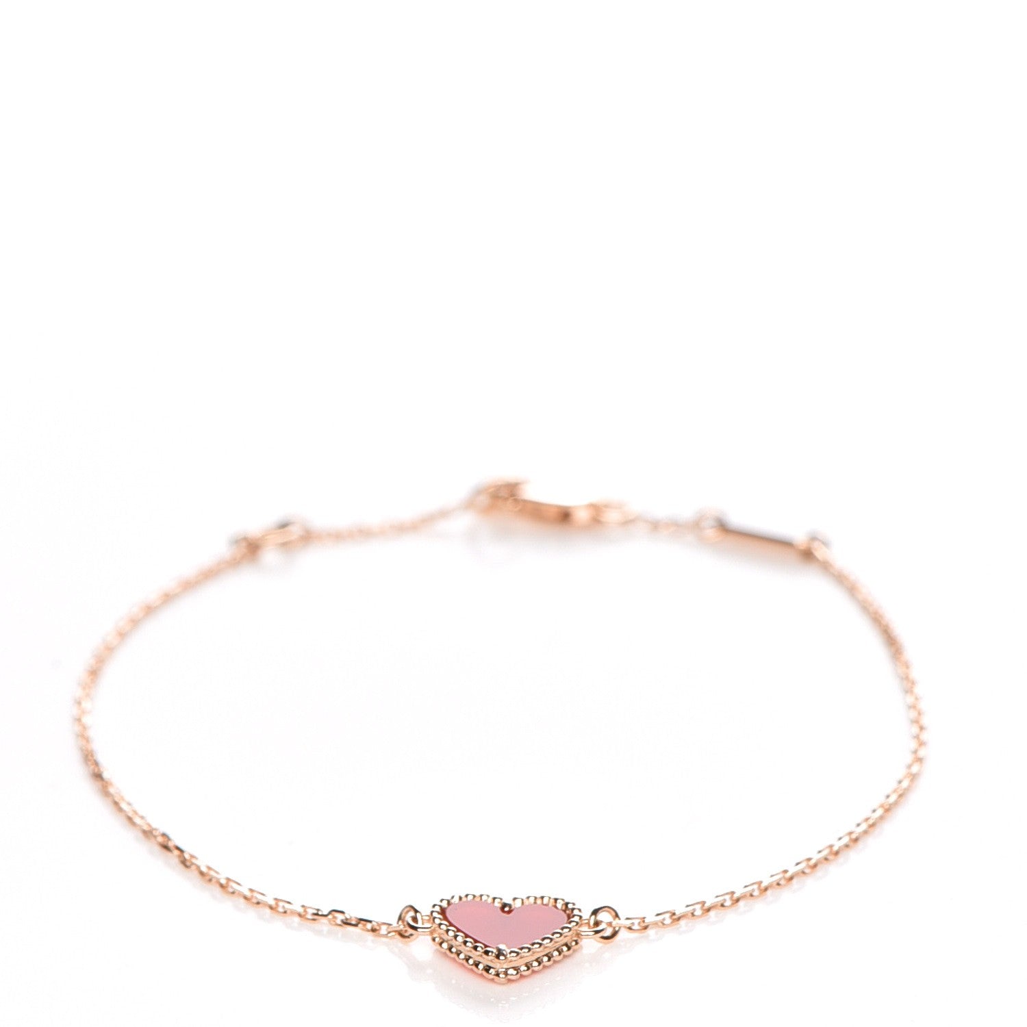 Van Cleef & Arpels 18K Rose Gold Carnelian Sweet Alhambra Heart Bracelet 1 of 8