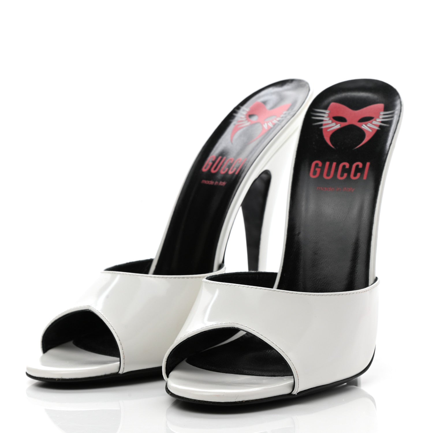 Gucci Polished Calfskin Scarlet High Heel Slide Sandals 41 Great White 3 of 9