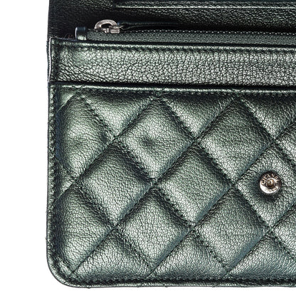 Chanel Iridescent Goatskin Quilted Wallet On Chain WOC Green 11 of 13