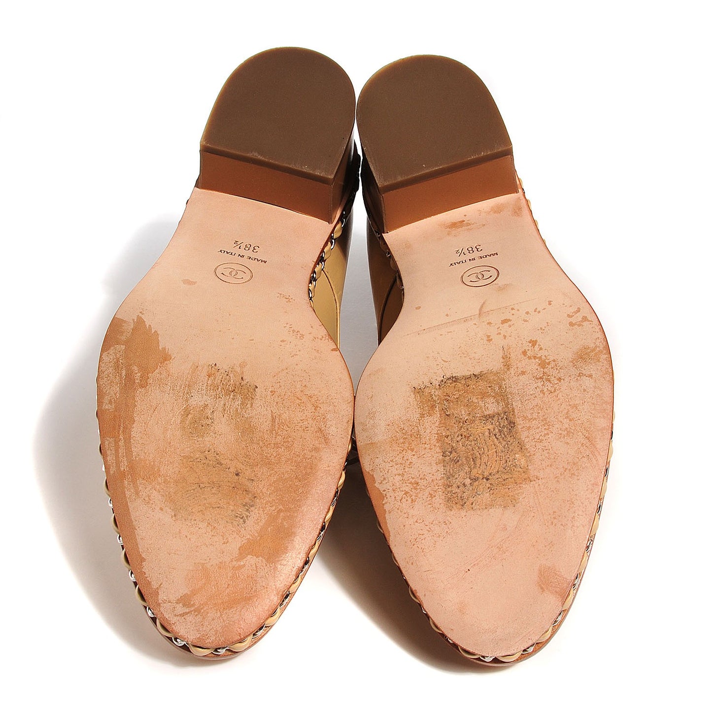 Calfskin Chain Lace Up Oxfords 38.5 Beige Clair