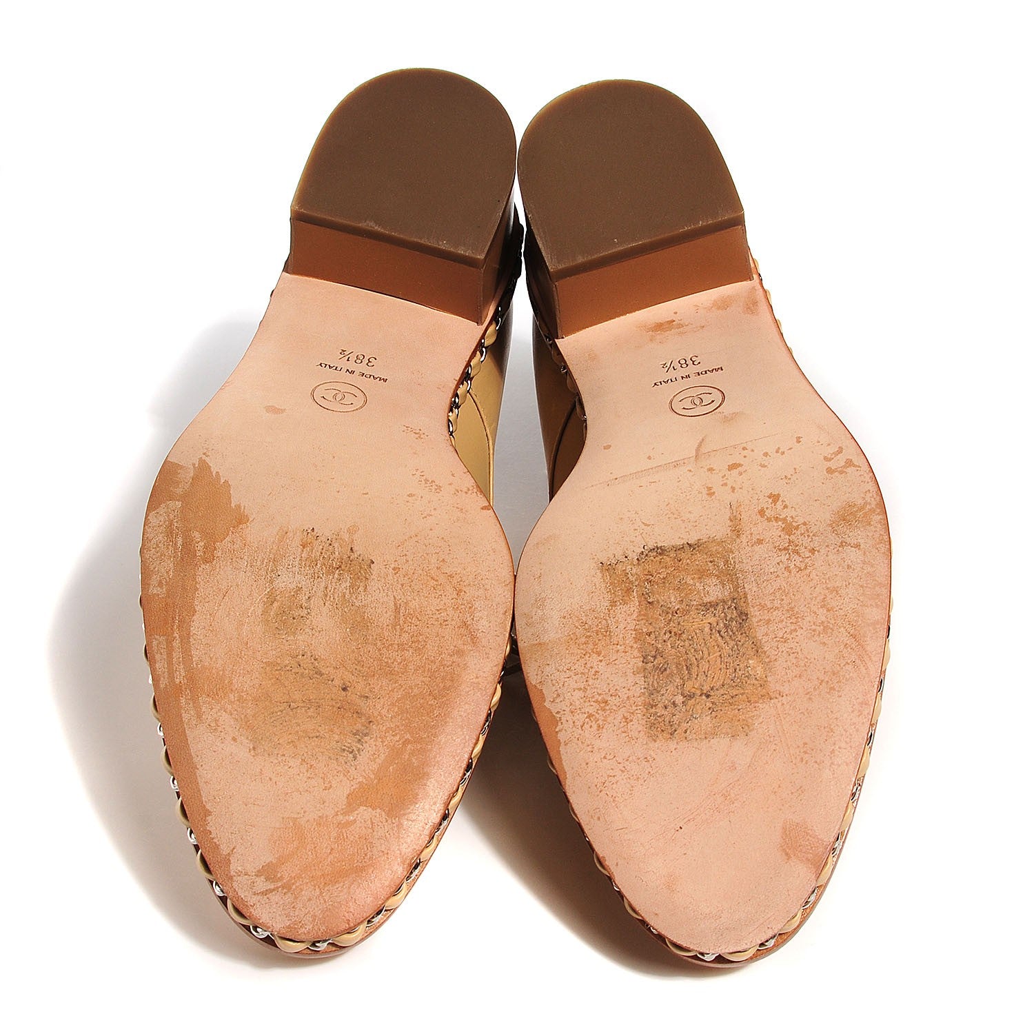 Chanel Calfskin Chain Lace Up Oxfords 38.5 Beige Clair 5 of 15