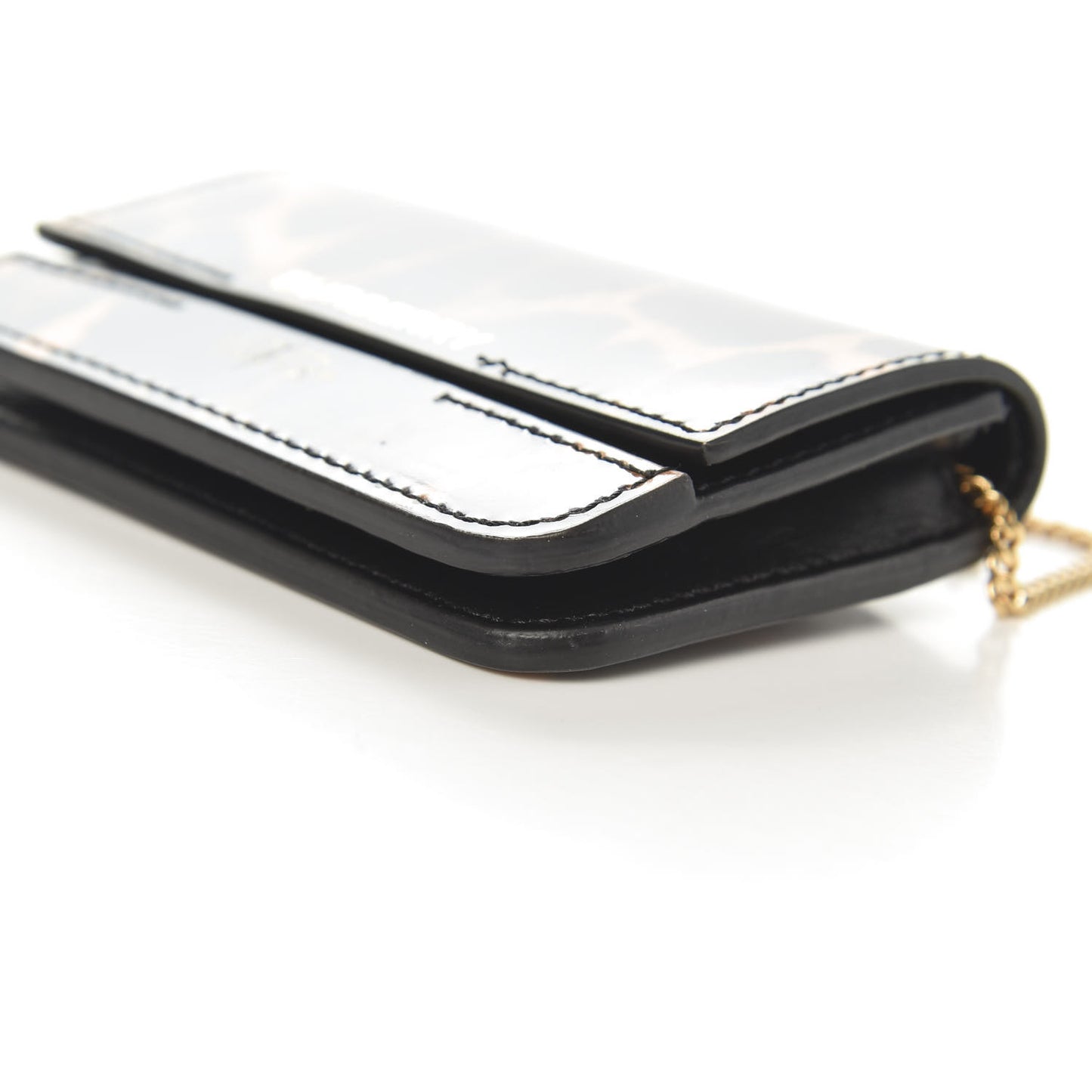 Calfskin Leopard Print Mini Jody Chain Card Case Black