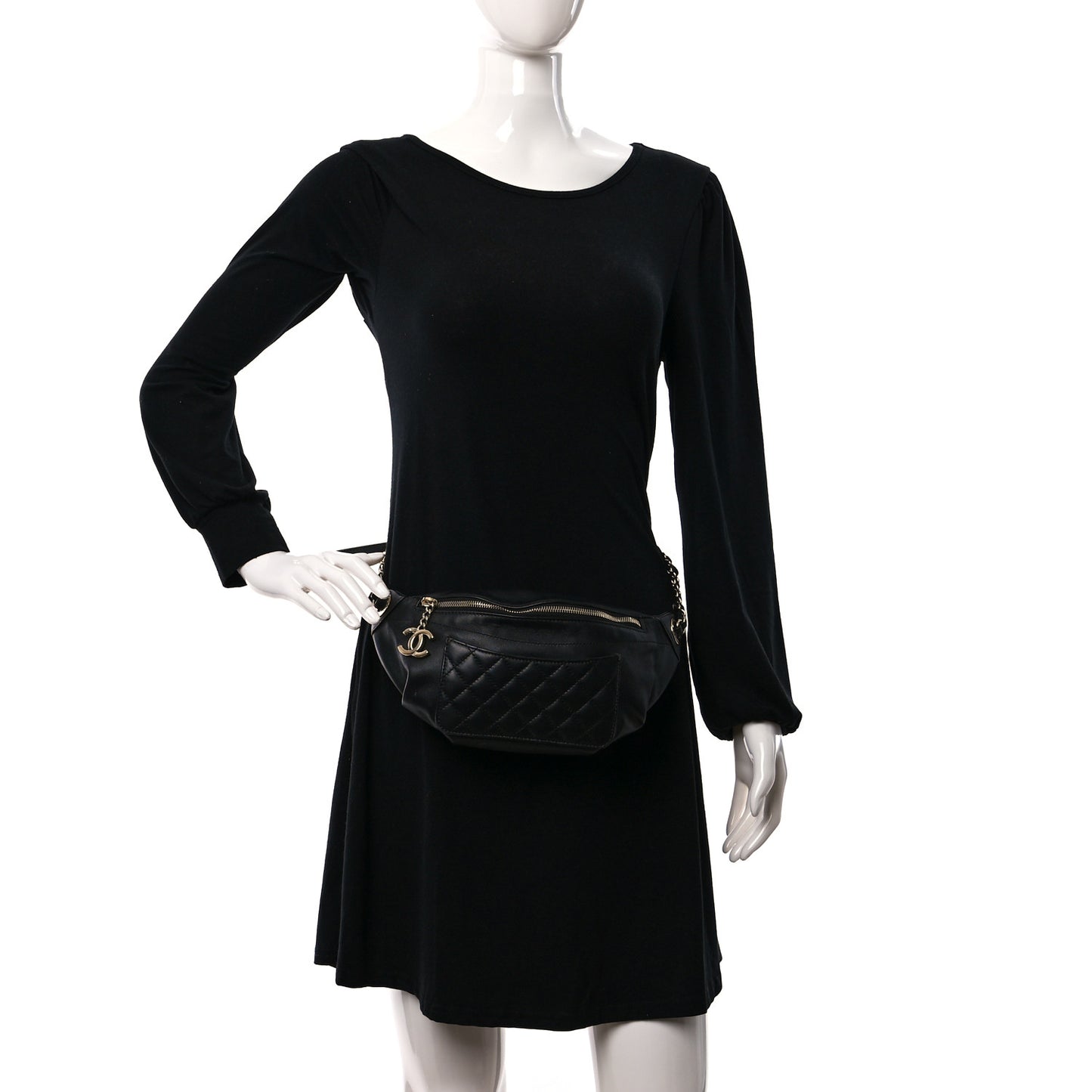 Lambskin Quilted Waist Bag Fanny Pack Black