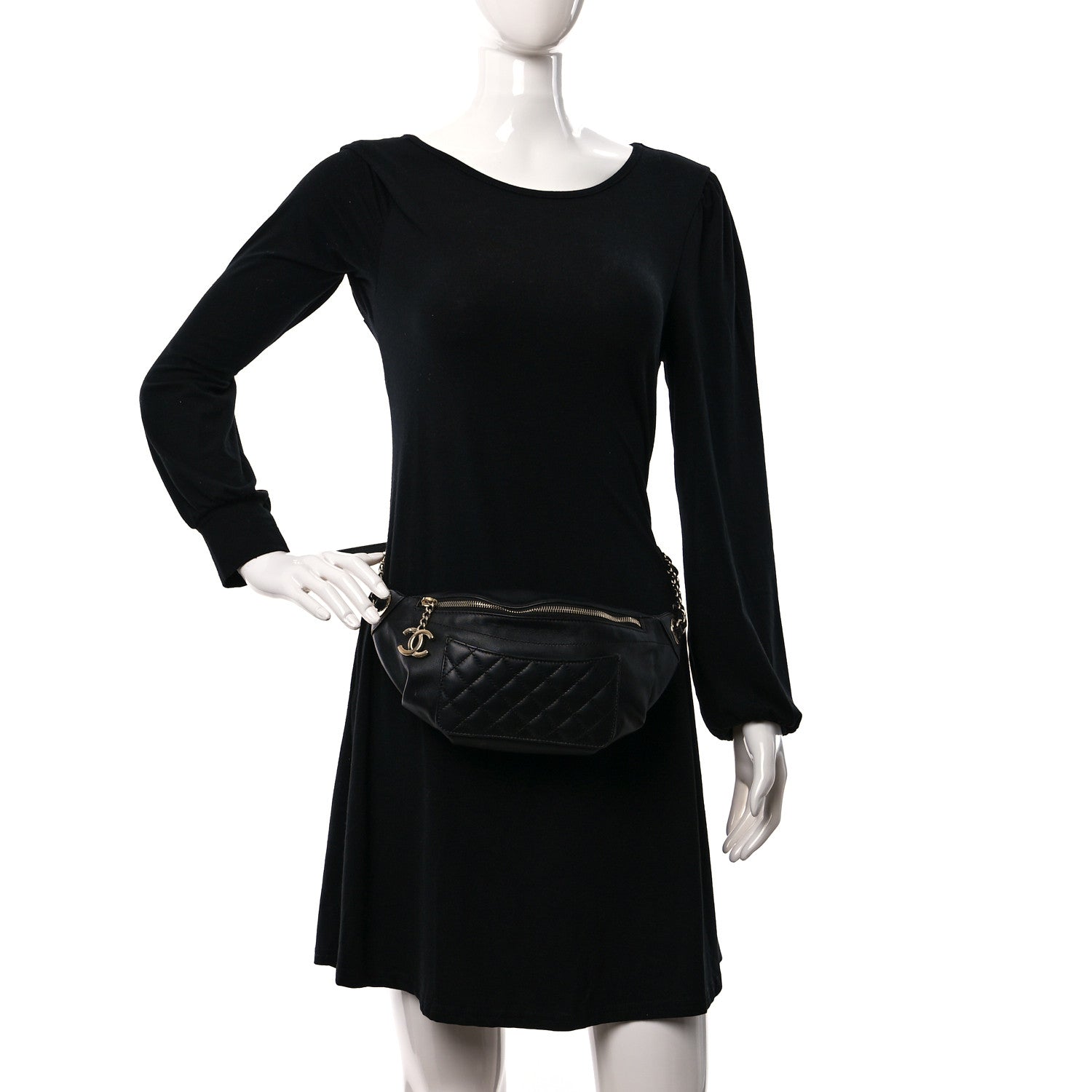 Chanel Lambskin Quilted Waist Bag Fanny Pack Black 2 of 10