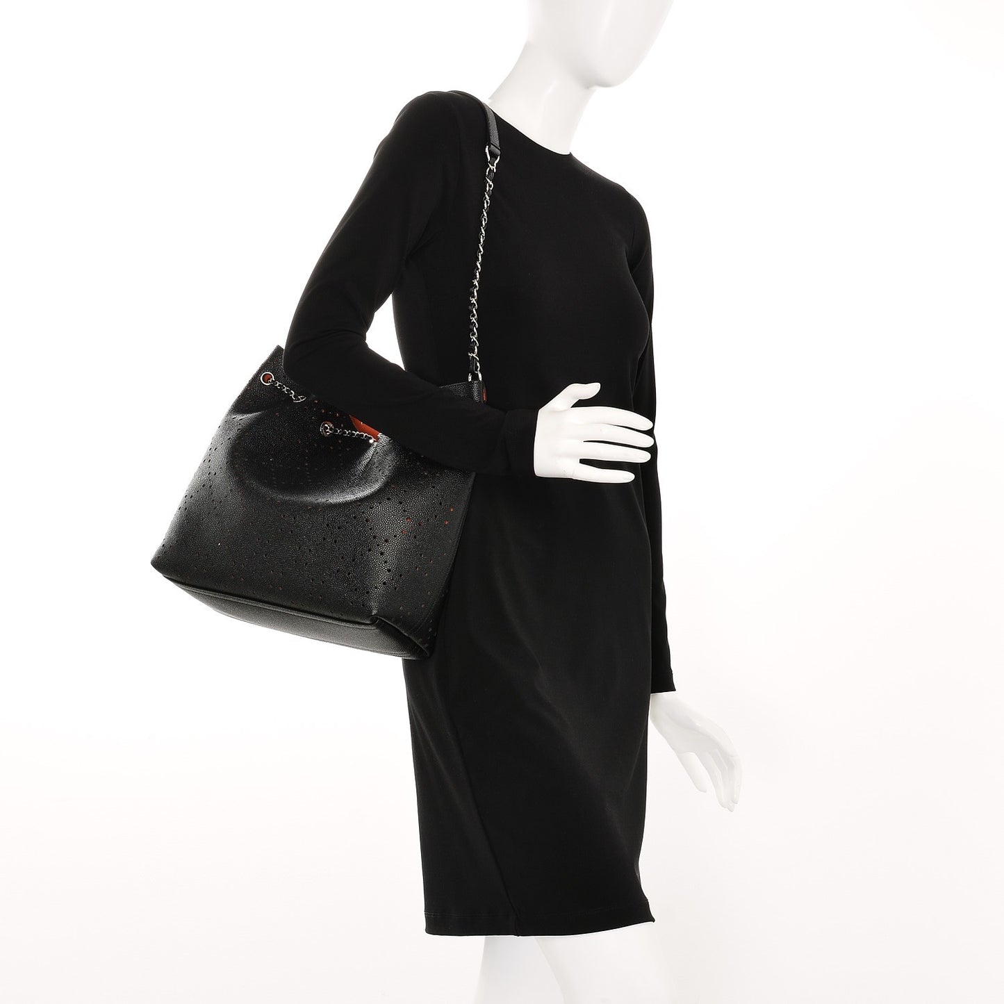 Caviar Perforated Drawstring CC Bag Black Orange