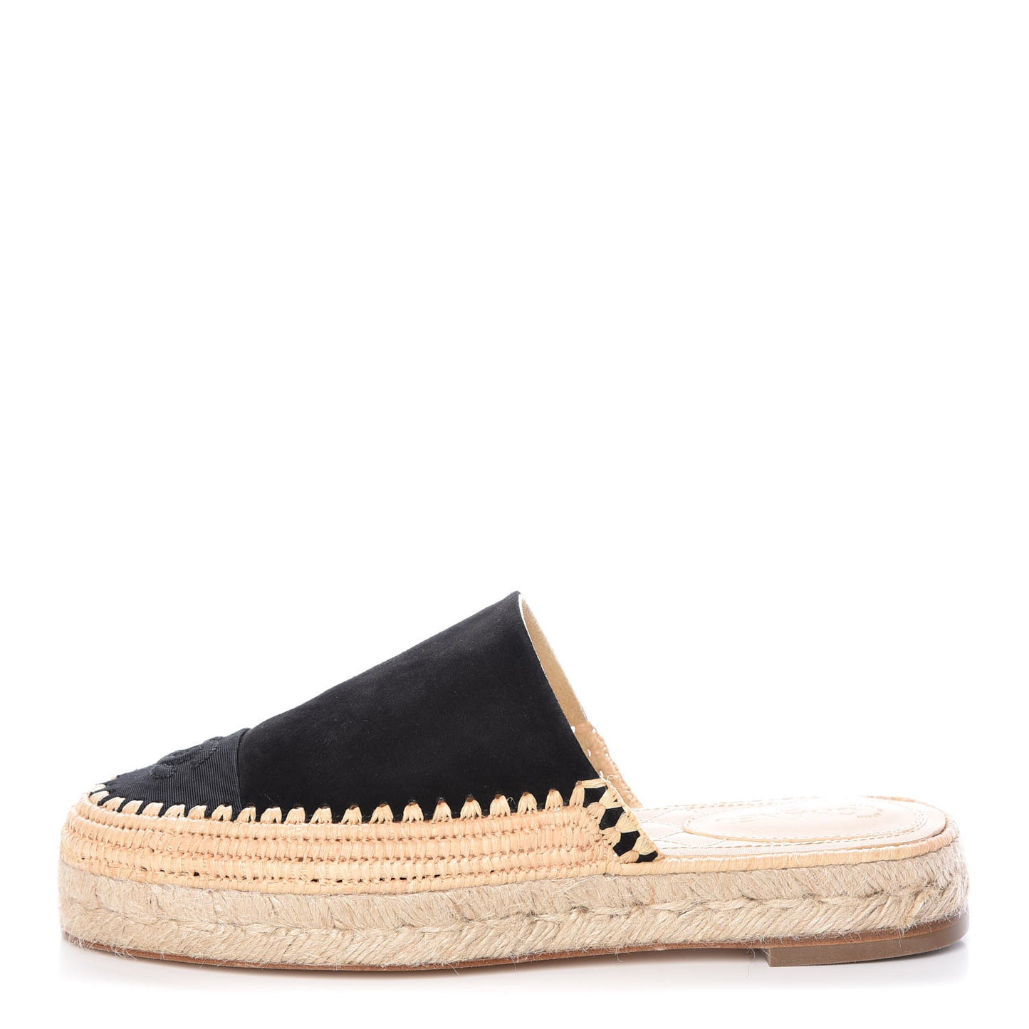 Suede Grosgrain CC Espadrille Mules 38 Black