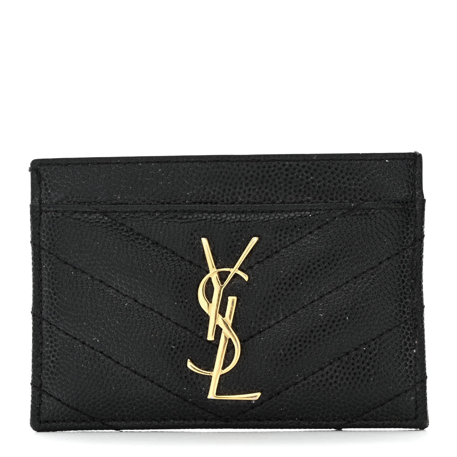 Saint Laurent Grain De Poudre Matelasse Chevron Monogram Credit Card Case Black 1 of 7