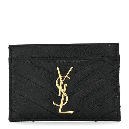 Saint Laurent Grain De Poudre Matelasse Chevron Monogram Credit Card Case Black 1 of 7