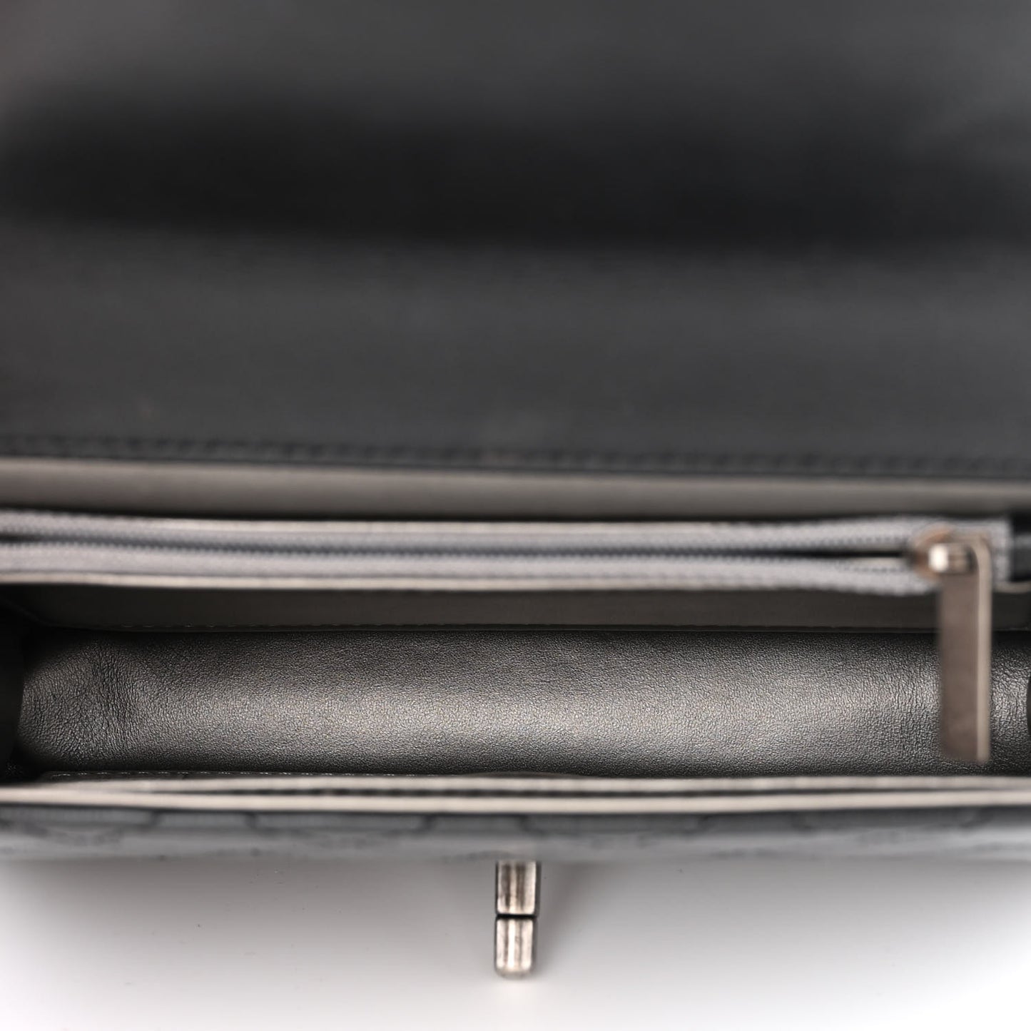 Goatskin Quilted Logo Small Chic Flap Black