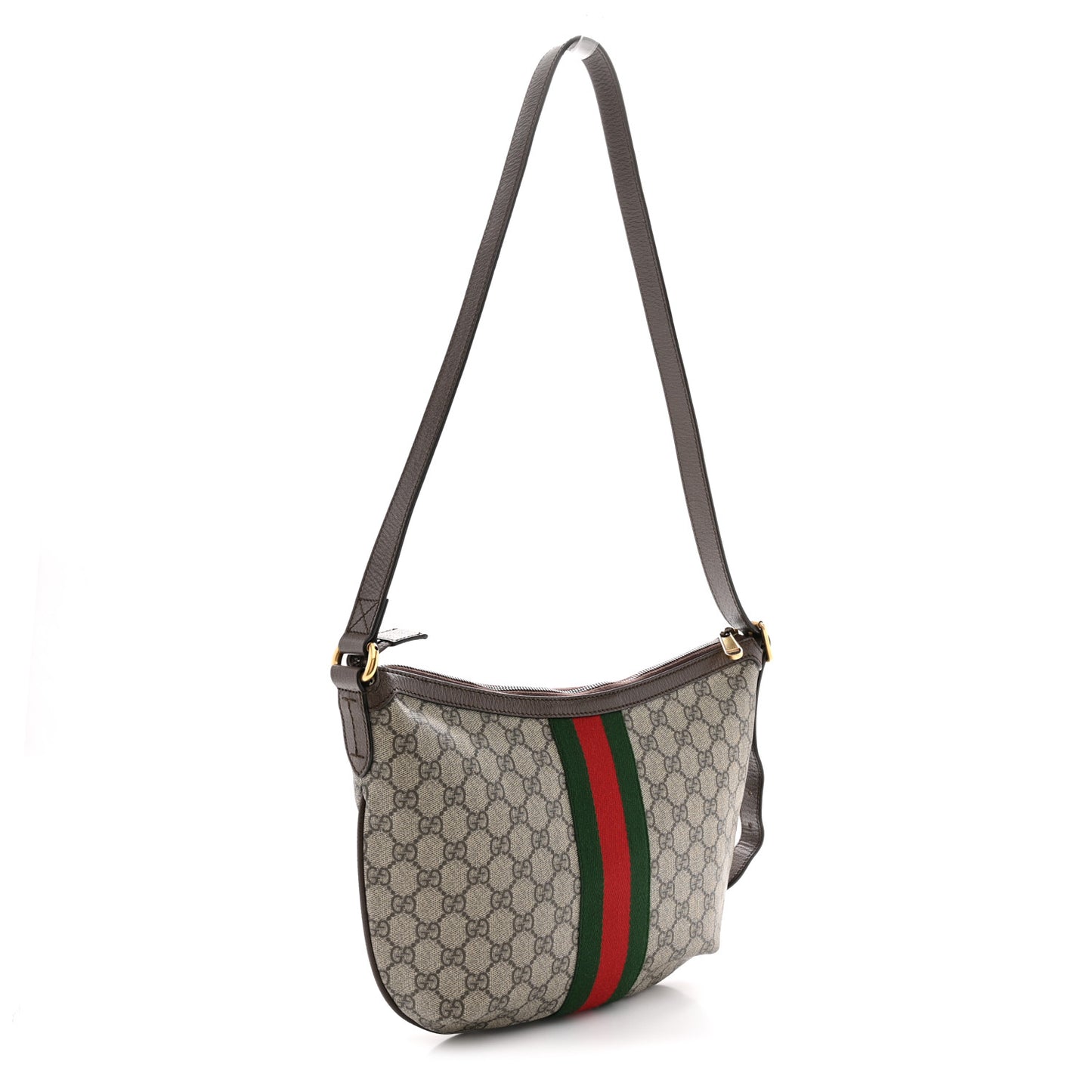 GG Supreme Monogram Web Small Ophidia Half Moon Hobo Brown