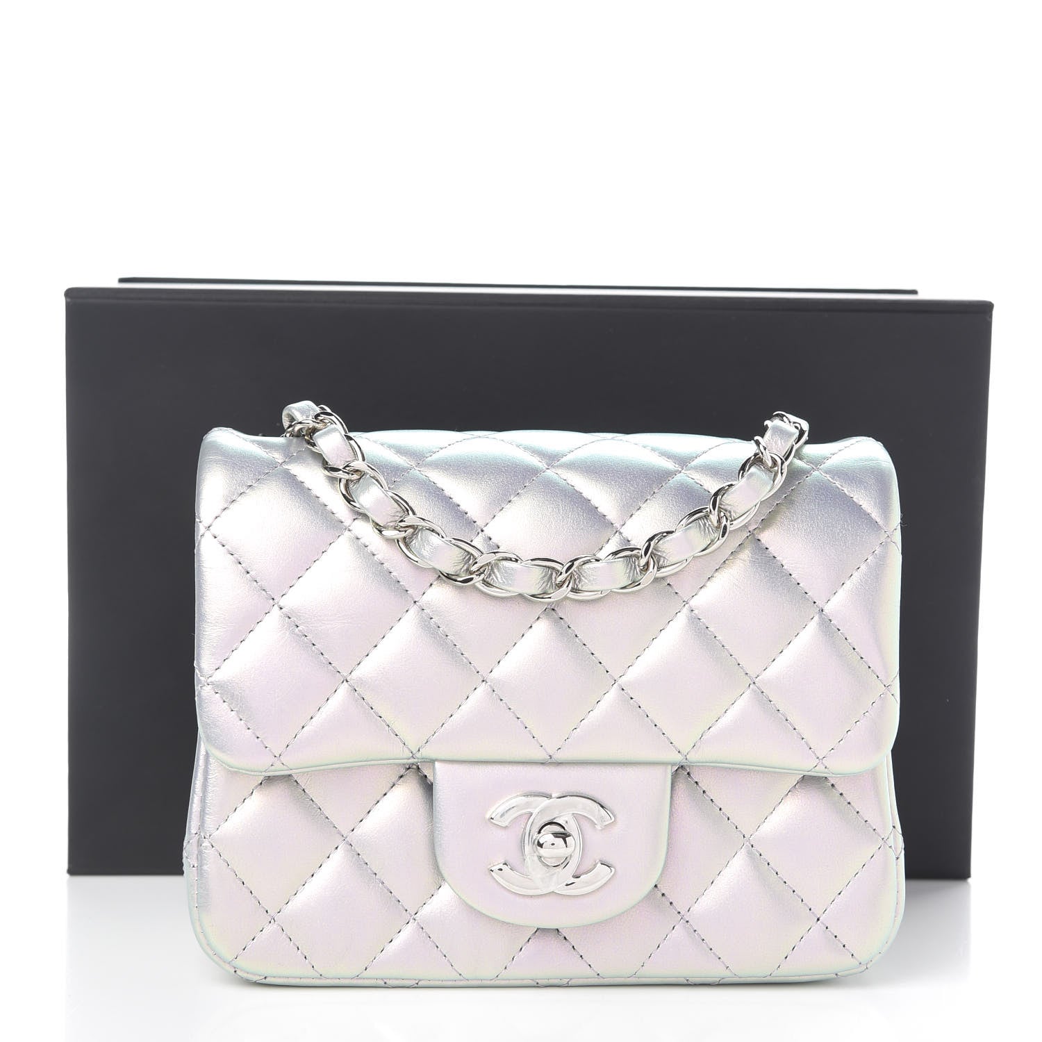Chanel Iridescent Calfskin Quilted Mini Square Flap Light Purple 11 of 11