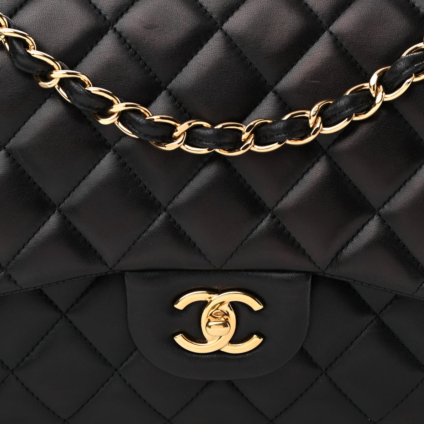 Lambskin Quilted Jumbo Double Flap Black