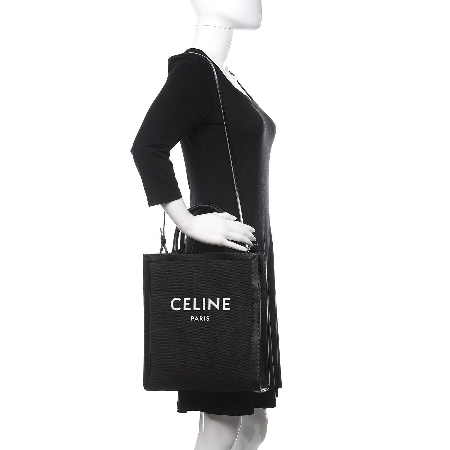 Celine Canvas Calfskin Small Vertical Cabas Black 2 of 12