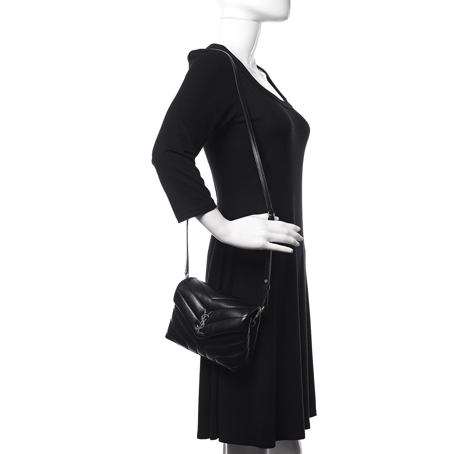 Calfskin Y Quilted Monogram Toy Loulou Crossbody Bag Black