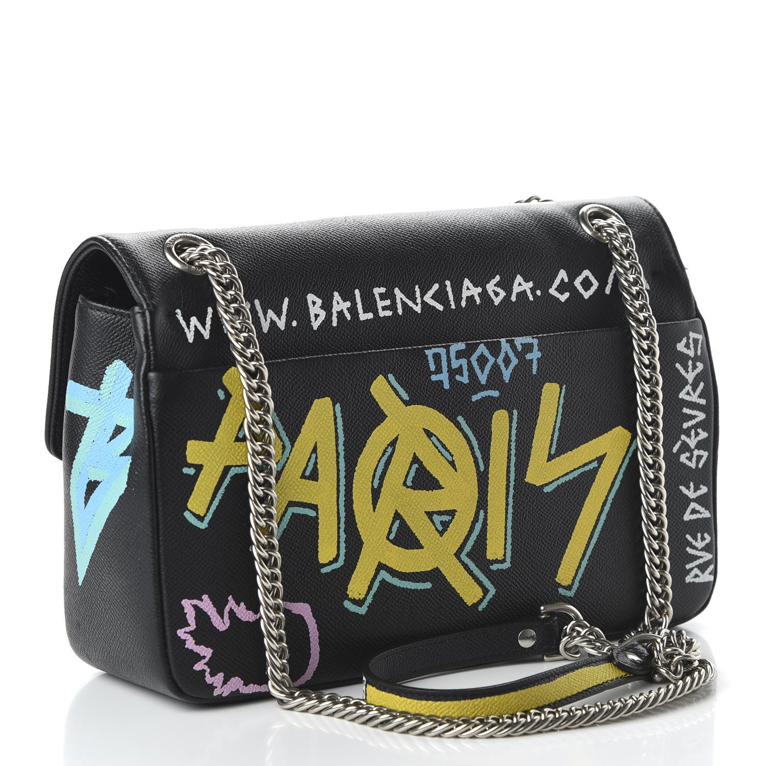 Balenciaga Grained Calfskin Graffiti M BB Round Shoulder Bag Black Multicolor 2 of 9