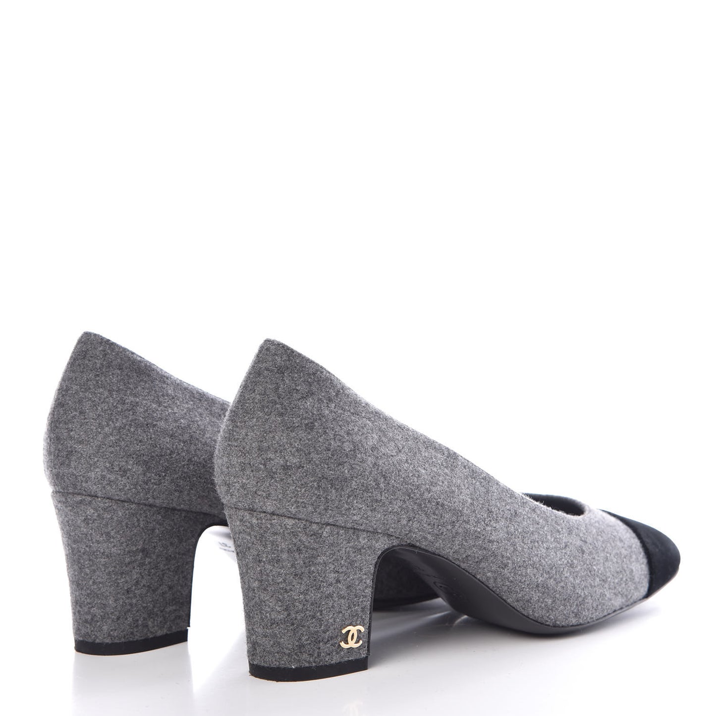Wool Velvet Cap Toe Pumps 37 Grey Black