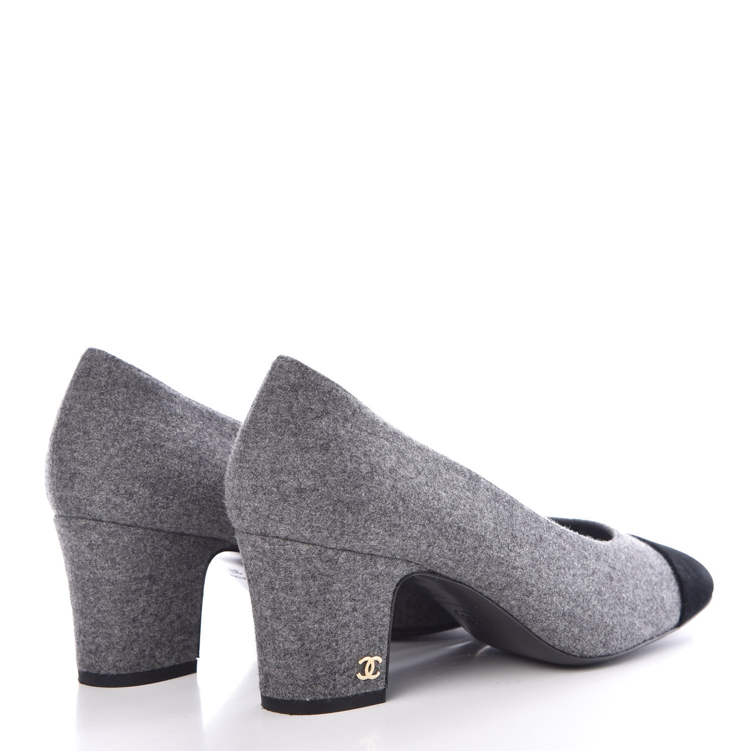 Chanel Wool Velvet Cap Toe Pumps 37 Grey Black 4 of 9