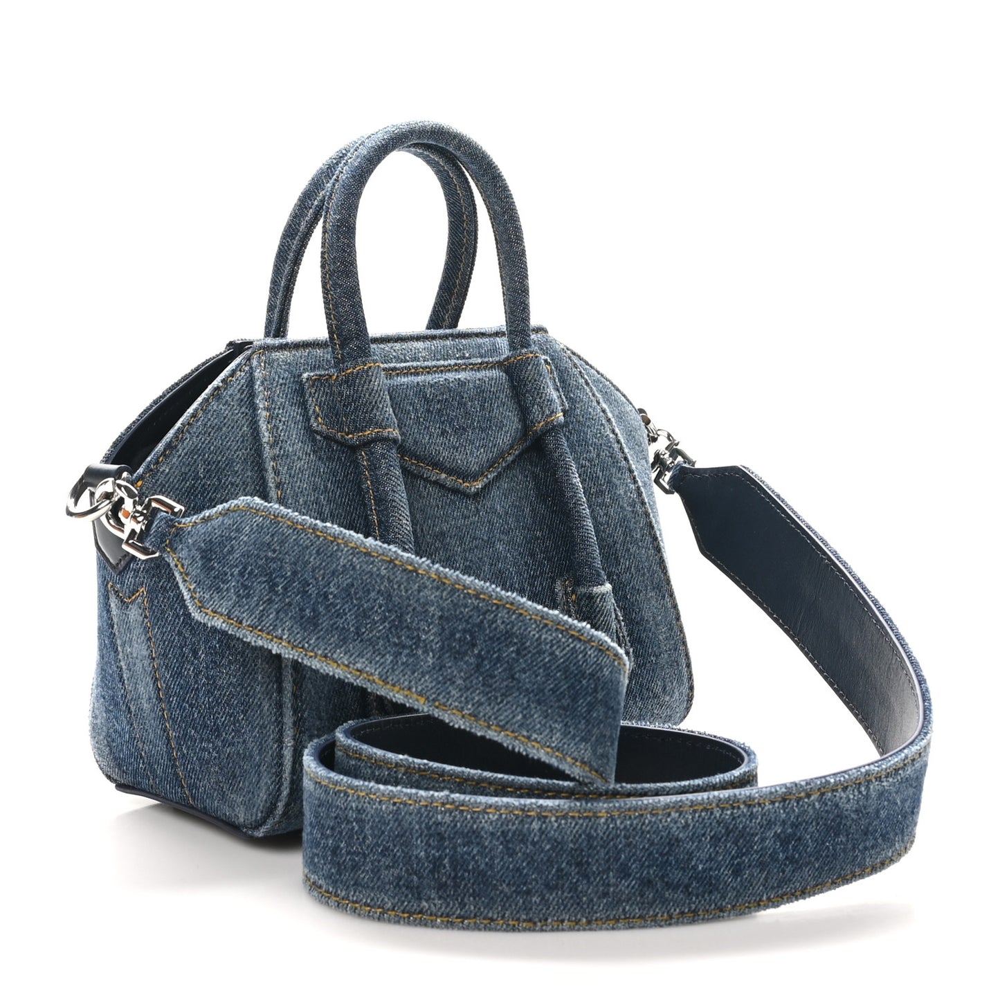Denim Mini Lock Antigona Shoulder Bag Blue