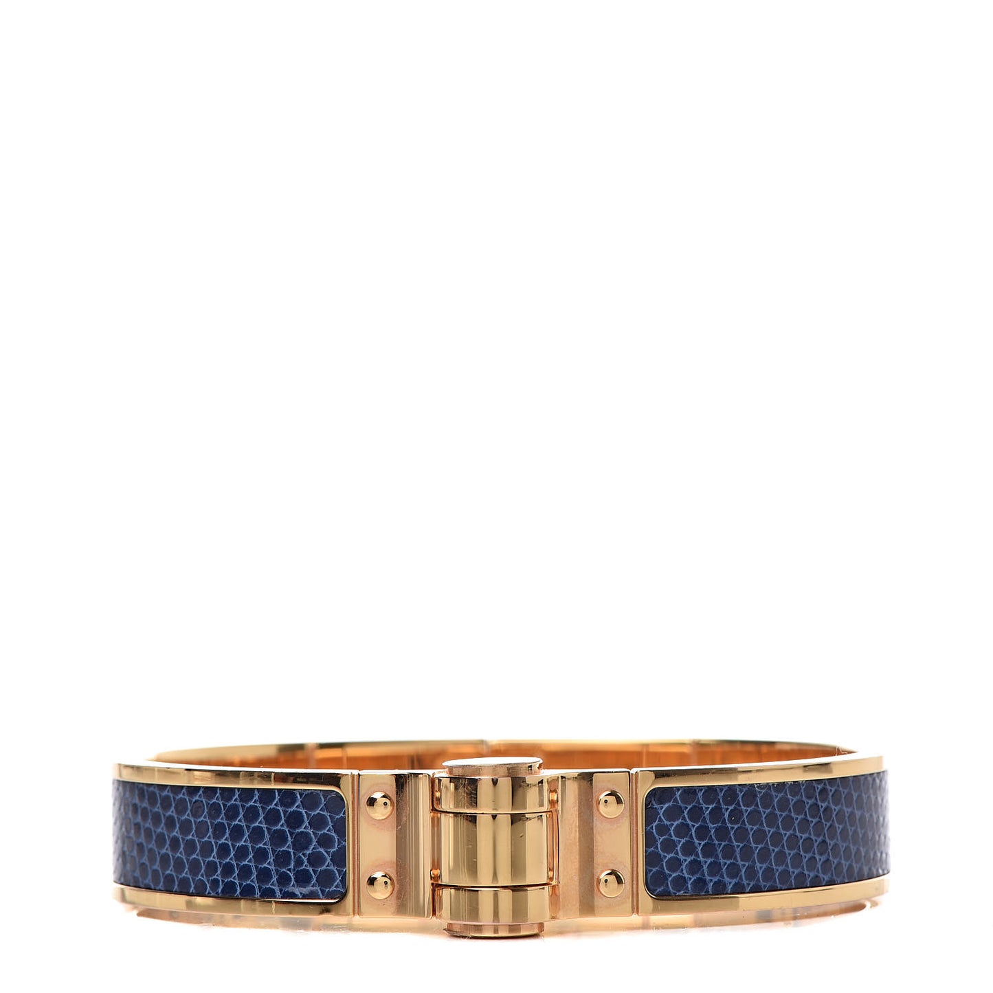 Lizard Charniere Cuir Narrow Hinged Bracelet M Bleu Saphire