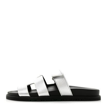 Hermes Metallic Goatskin Womens Chypre Sandals 40 Argent 1 of 10