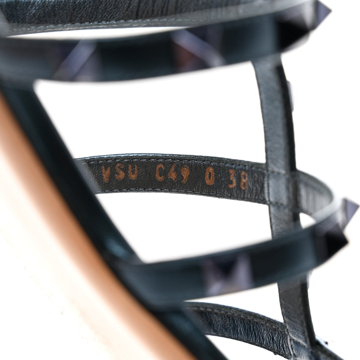 Metallic Calfskin Rockstud Caged Flat Slide Sandals 38 Marine