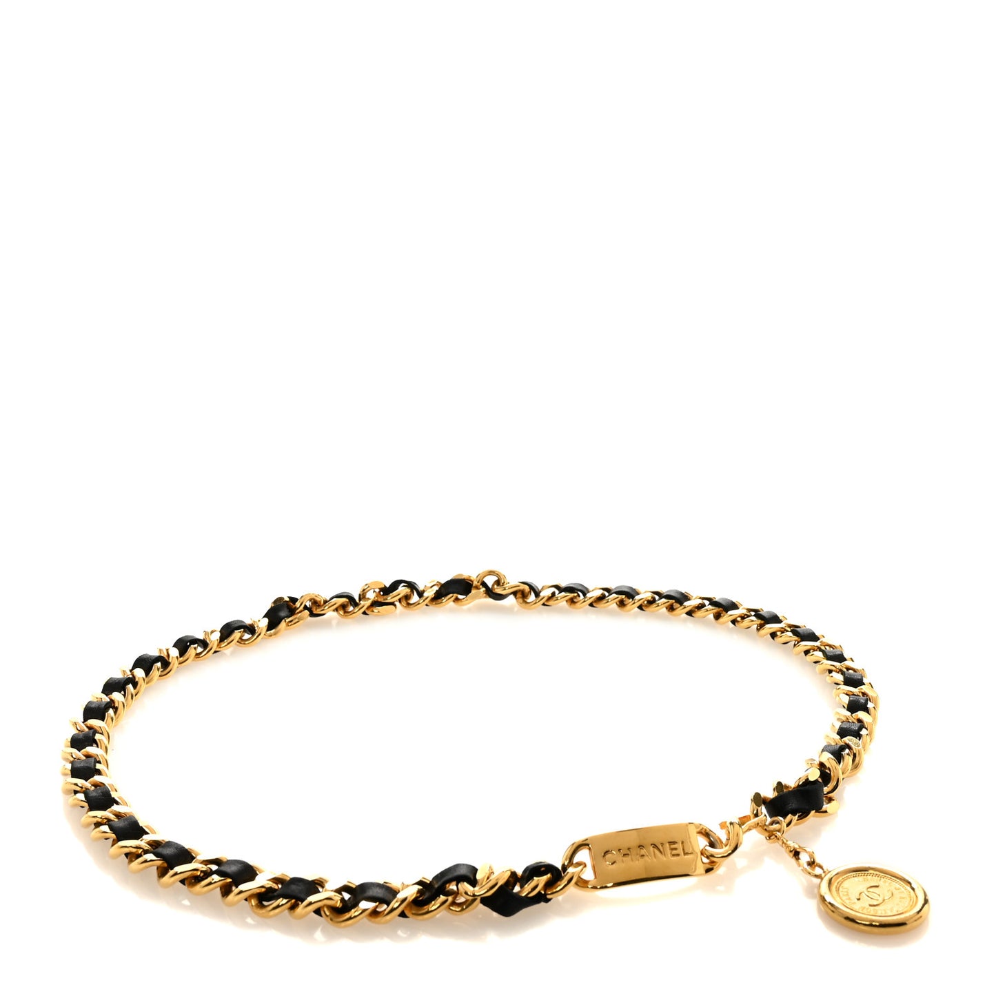 Lambskin Chain CC Medallion Belt Black Gold